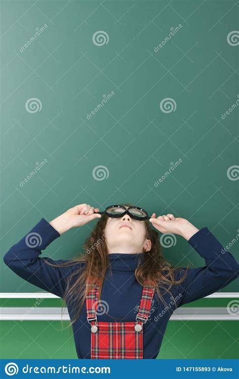 Schoolgirl Near Green School Board Stock Image Image Of Person Black 147155893