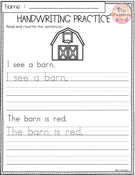 Free Printable 1st Grade Handwriting Worksheets Learning How To Read