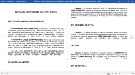 Documento Contrato De Compra E Venda De Imovel Simples Word Free