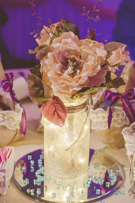 Wedding Reception Center Pieces Diy Glitter Mason Jars With Fairy