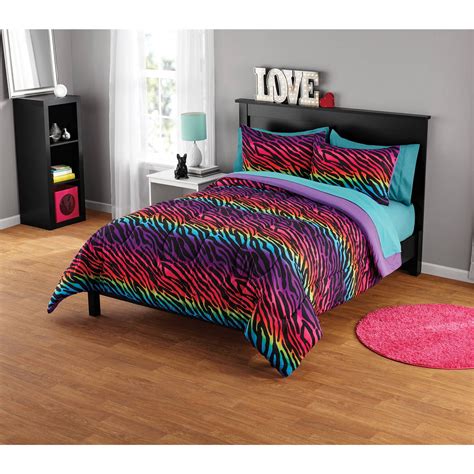 Your Zone Rainbow Zebra Bedding Set W Reversible Comforter
