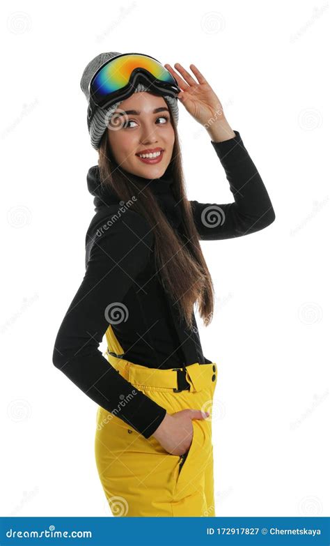 Woman Wearing Stylish Winter Sport Clothes On Background Stock Image Image Of Lifestyle