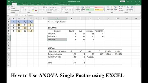 How To Use Anova Single Factor In Excel Anova Single Factor Data Analysis Statistical