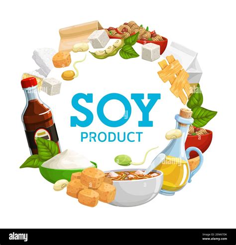 Productos De Soja Alimentos Y Frijoles Marco Vector Salsa De Soja