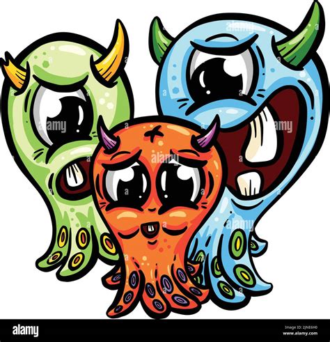 Cute Weird Alien Monster Cartoon Characters As Mascots Or Logo Design Stock Vector Image And Art