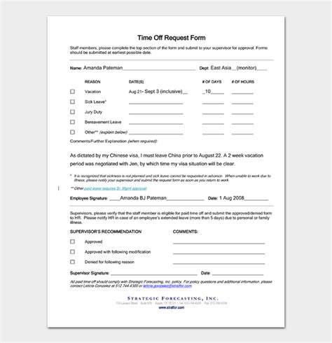 22 Free Time Off Request Forms And Templates Word And Pdf