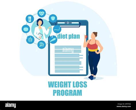 Vector Of An Overweight Woman Following Weight Loss Diet Plan