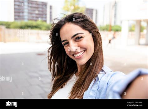 Selfie Portrait Of Pretty Girl In The City Portarit Of Happy Young
