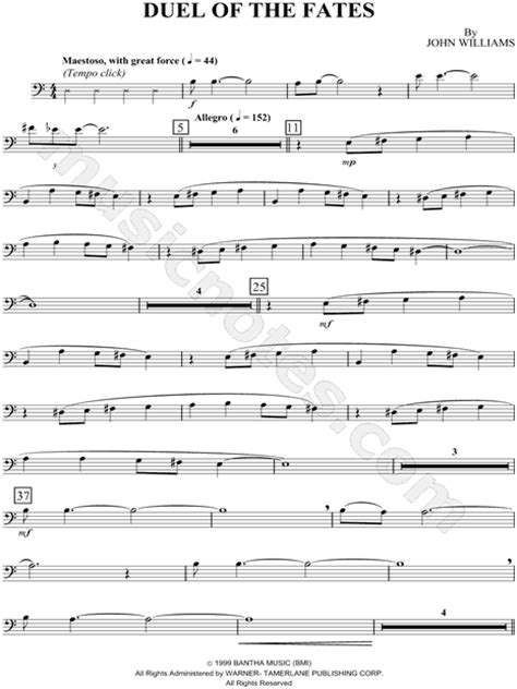 Sheet music for tuba, focusing on music for students and beginner players, as well as christmas music for tuba. "Duel of the Fates - Trombone" from 'Star Wars Episode I: The Phantom Menace' Sheet Music ...