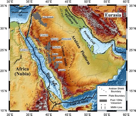 Topographic Map Of The Arabian Plate And Its Adjacent Regions