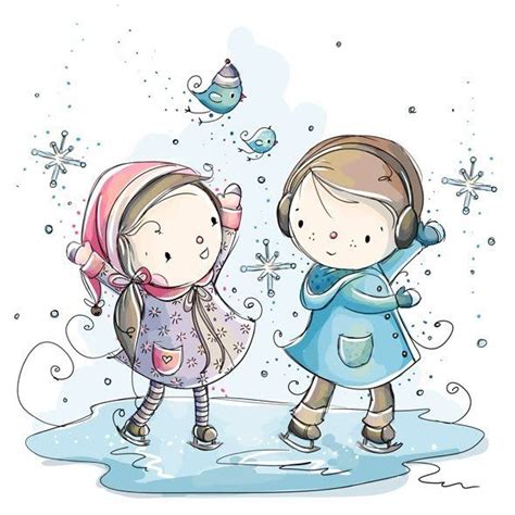 Niños Invierno Dibujos De Invierno Niños Y Niñas Animados