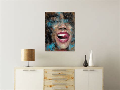 Abstract Woman Smile Oil Acrylic Portrait Painting Exclusive Original Above Bed Decor Wall Art