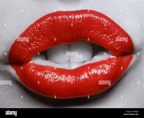 Extreme Close Up Of Red Lips Stock Photo Alamy