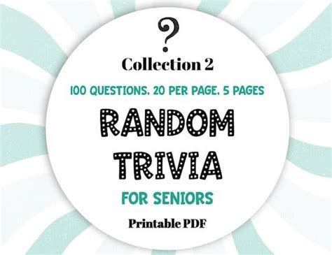 100 Random Trivia Games Printable Timeless Elderly Games For Etsy