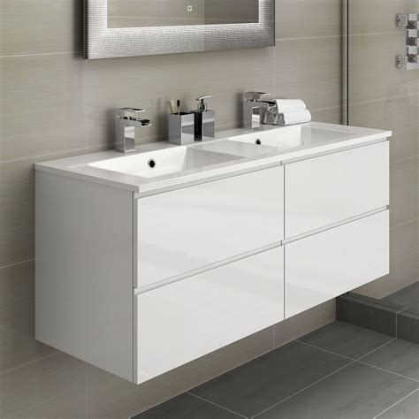 1200mm Trevia High Gloss White Double Basin Cabinet Wall Hung Bathroom Vanity