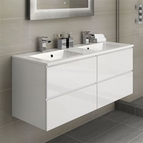 1200mm Trevia High Gloss White Double Basin Cabinet Wall Hung Soak