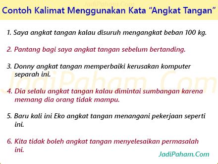 Contoh Kalimat Menggunakan Kata Angkat Tangan Jadi Paham