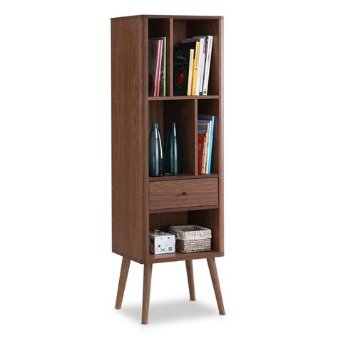 Mid Century Modern Bookcase Display Shelf In Walnut Wood Finish