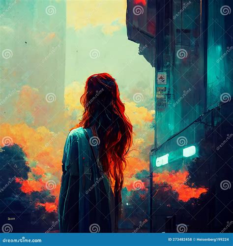 A Sad Woman Standing At Dawn Digital Art Stock Illustration