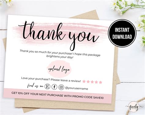Printable Etsy Shop Thank You Cards Instant Download Online Etsy