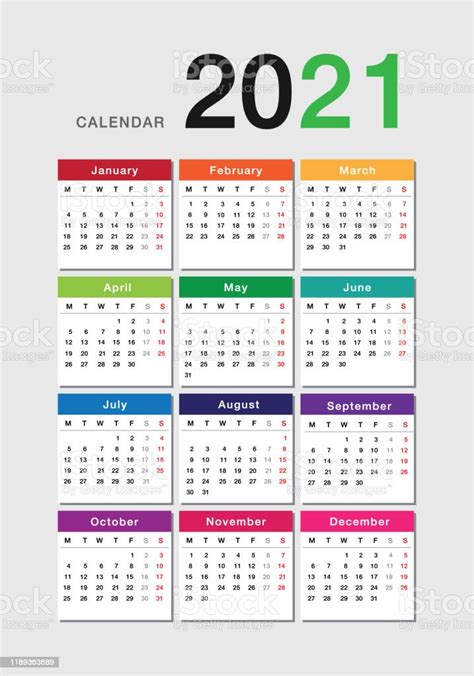 Calendar Year 2021 Vector Design Template Simple And Clean Design