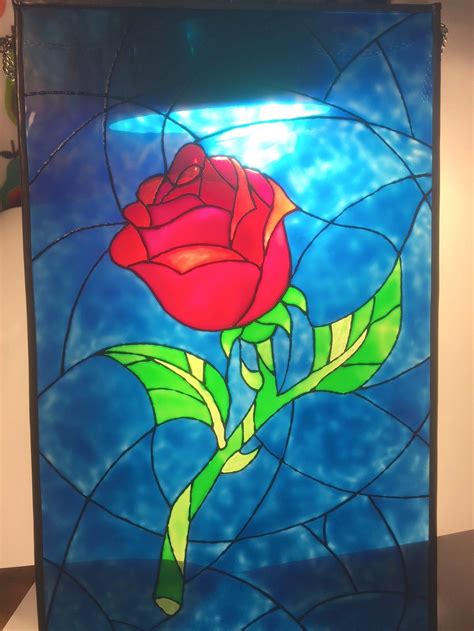 Beauty And The Beast Enchanted Rose Stained Glass Suncatcher Etsy