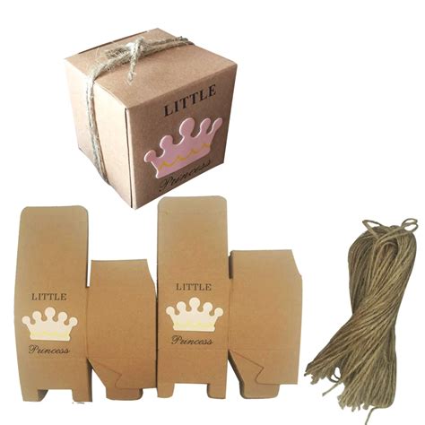 50pcs Little Prince Princess Square Crown Kraft Paper Baby Shower Candy