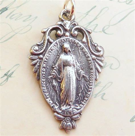 Miraculous Medal Virgin Mary Medal Sterling Silver Antique Replica