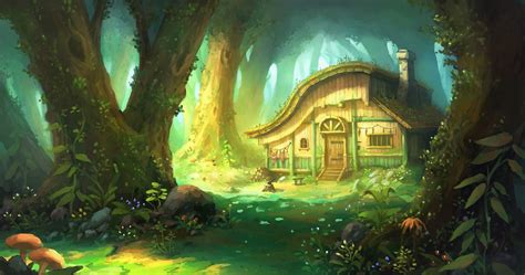 Download Flower Tree Cottage Forest Fantasy House Wallpaper
