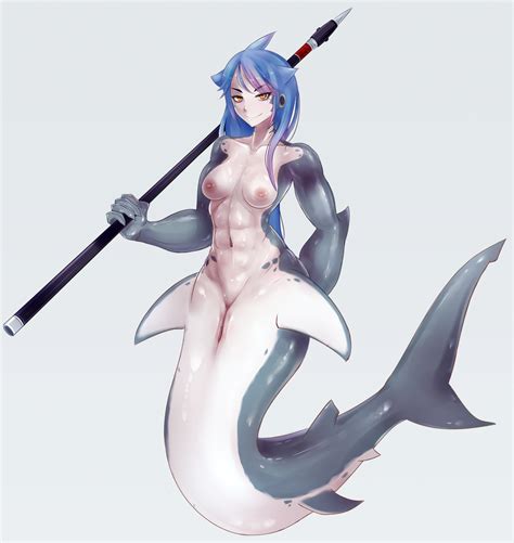 rule 34 1girls abs anthro blue hair breasts female female only gills harpoon mako monster