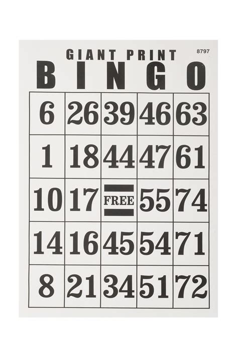 Giant Print Bingo Card Bingo For Visually Impaired