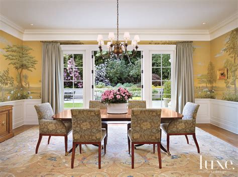 Traditional Yellow Dining Room With Custom Mural Luxe Interiors Design