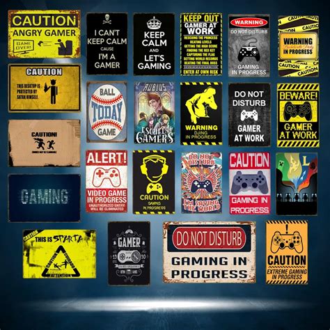 Alert Vintage Metal Tin Signs Caution Plaque Gaming In Progress Retro