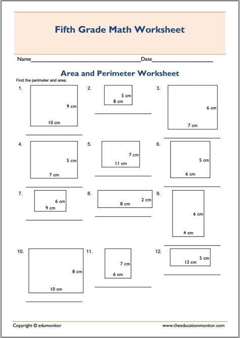 Free 5th Grade Area And Perimeter Worksheets Resvideos