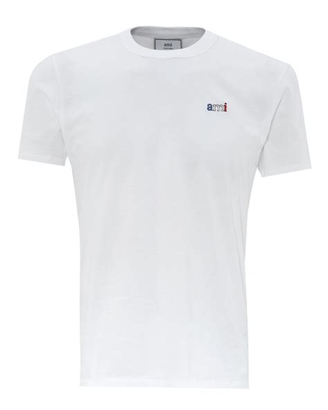 Ami Mens French Tricolour Logo T Shirt Regular Fit White Tee