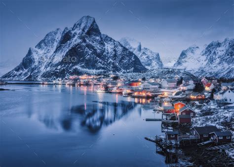 Reine At Night Lofoten Islands Norway Winter Stock Photo By Den Belitsky