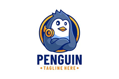 Penguin With Headset Gaming Logo Design Graphic By Rexcanor · Creative