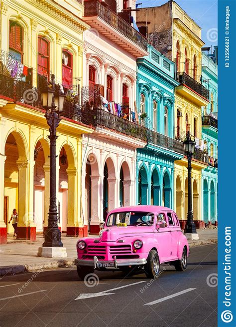 Classic Car And Colorful Buildings At Sunset In Old Havana Editorial Photo Image Of Holidays