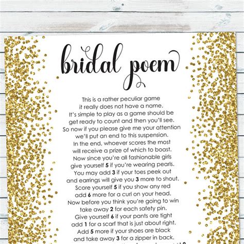 Bridal Poem Game Bridal Shower Points Poem Gold Confetti Etsy