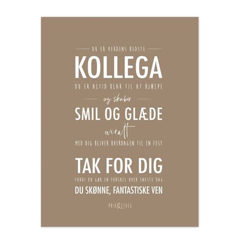 Kollega Plakat Latte Typografisk Gave Poster Fra Prik Streg