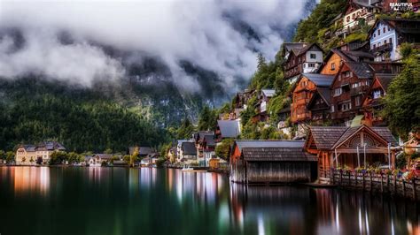 Hallstattersee Lake Austria Hallstatt Houses Town Beautiful Views