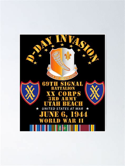 Army 69th Signal Bn Xx Corps 3rd Army D Day W Svc Poster By