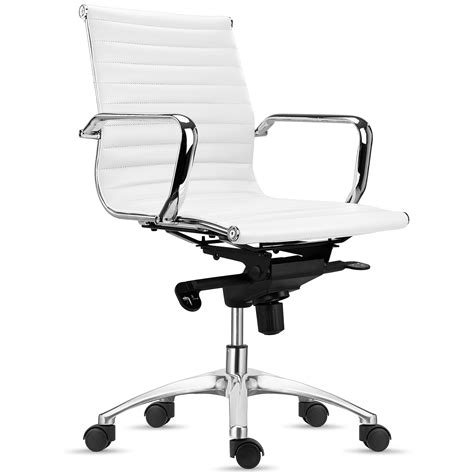 Chaise de bureau CHICAGO, Dossier Intermédiaire, en Cuir, Blanc