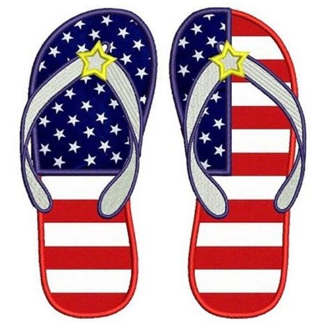 Flip Flops Applique American Flag Heart USA Patriotic Machine