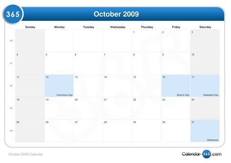 October 2009 Calendar