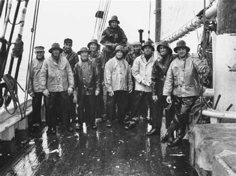 Nova Scotia Fishermen Gathering For A Picture While At Sea Off Grand