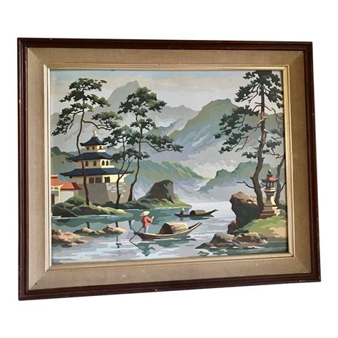 Midcentury Asian Chinoiserie Framed Painting Painting Painting Frames Asian Painting