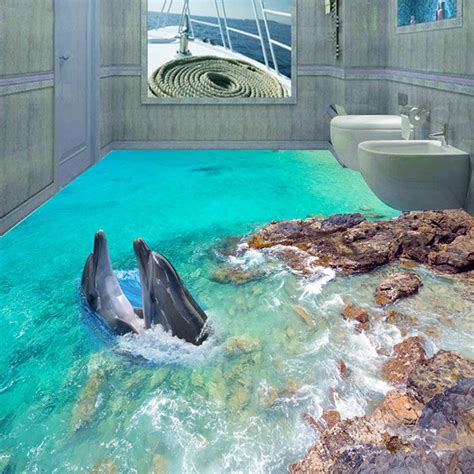 3d Floor Wallpaper Custom Wall Mural Underwater World Dolphin Bathroom
