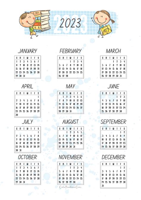 2022 2023 Cute Calendar For Kids Free Printable Cute Freebies For