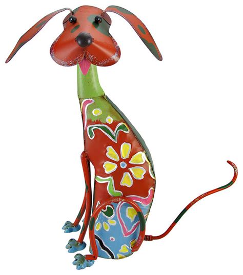 Colorful Metal Dog Statue With Spring Head And Tail 17 In
